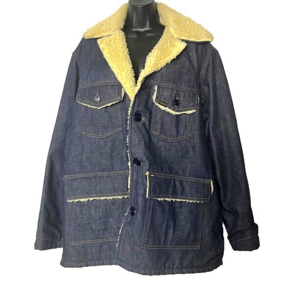 Vintage 70’s Sears Roebuck And Co Denim Chore Jacket Coat Sherpa Lined - Picture 11 of 11